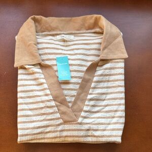 NWT Maurices Beige and Cream Striped Cropped Top